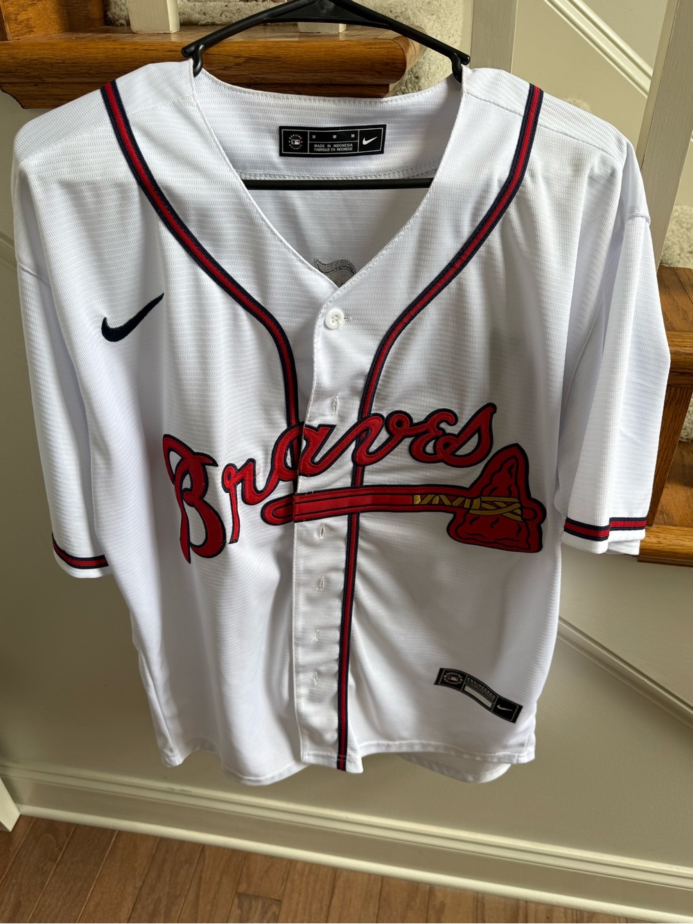 Acuna #13 Nike White Atlanta Braves Baseball Jersey with Red and Navy Trim